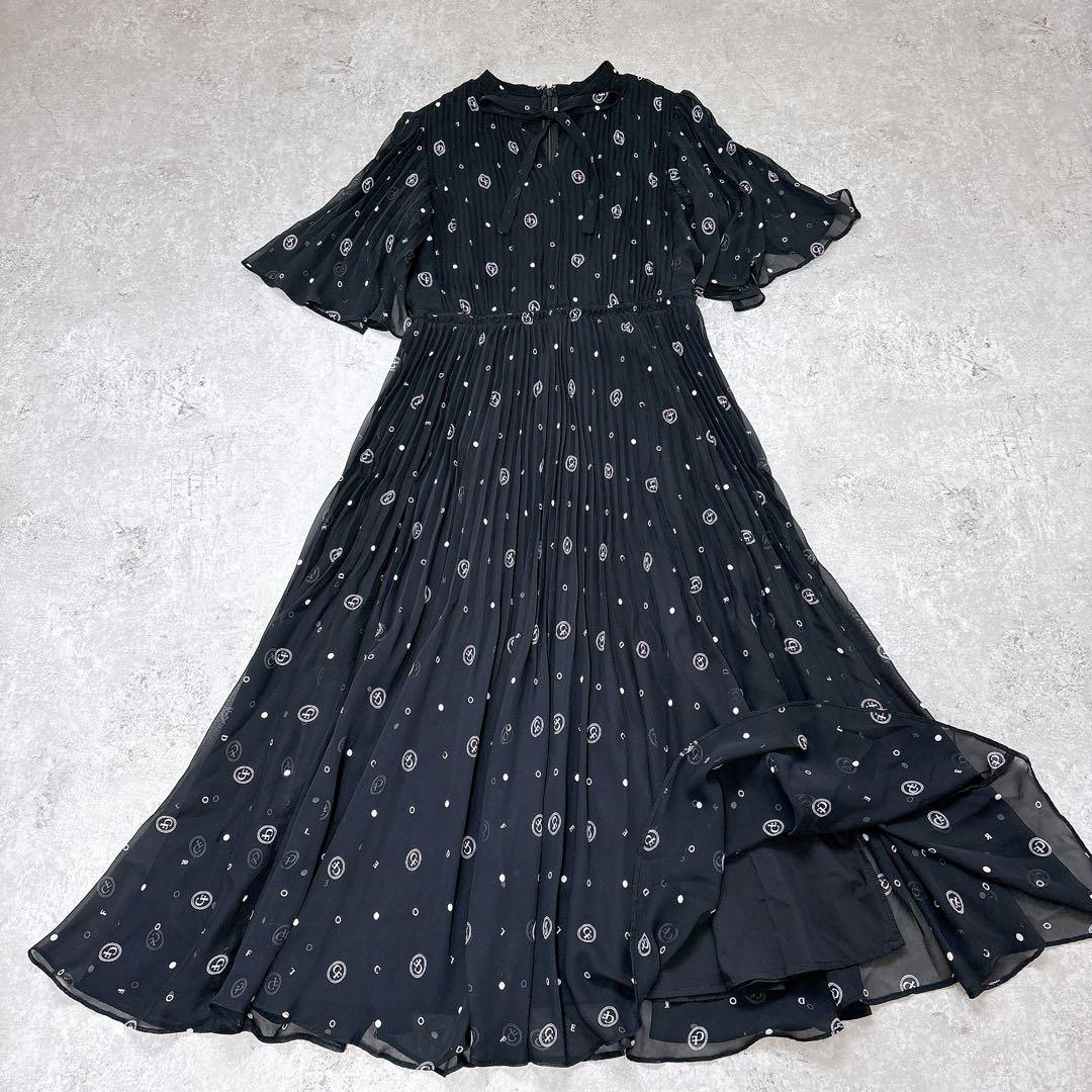 極美品✨セルフォード　ボウタイプリーツワンピース　ロゴ入り　フレア　Aライン