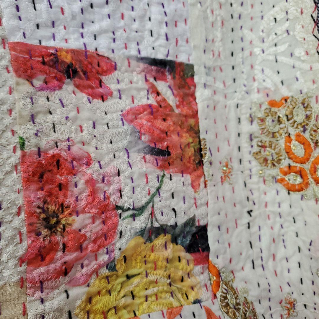 パッチワーク刺繍マルチカバー　ラリーキルト　シングルベッドh