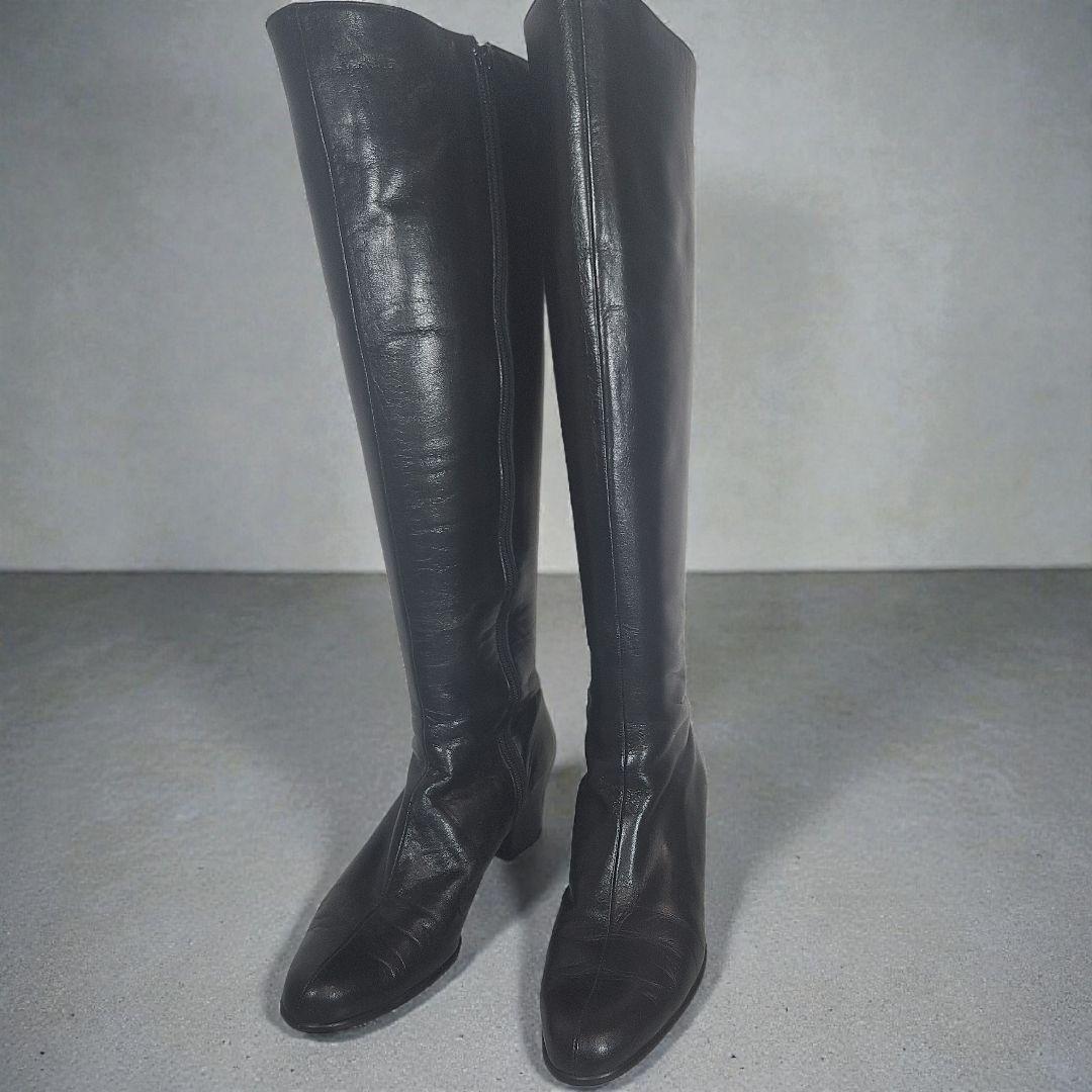 【美品】DIANA ロングブーツ サイドジップ レザー 黒 23.5