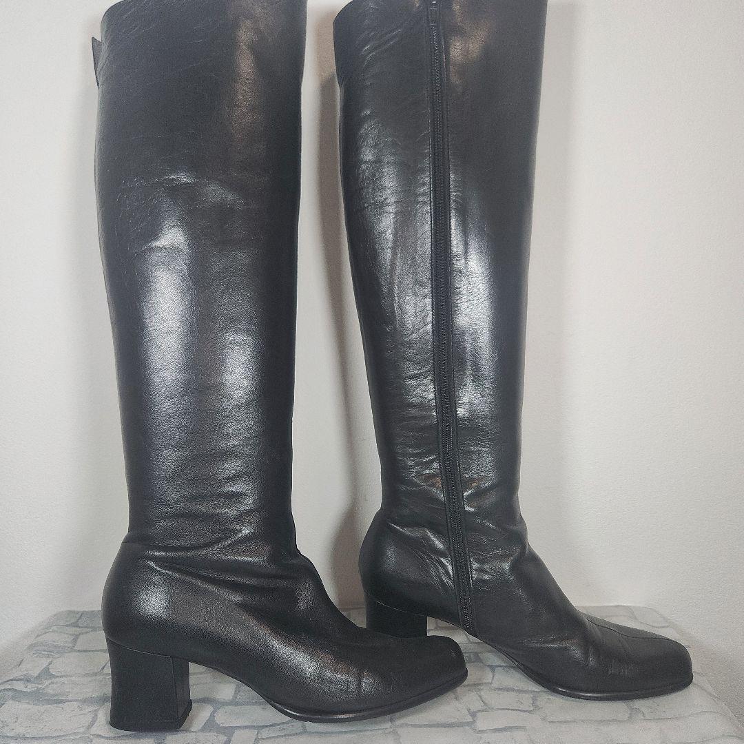 【美品】DIANA ロングブーツ サイドジップ レザー 黒 23.5