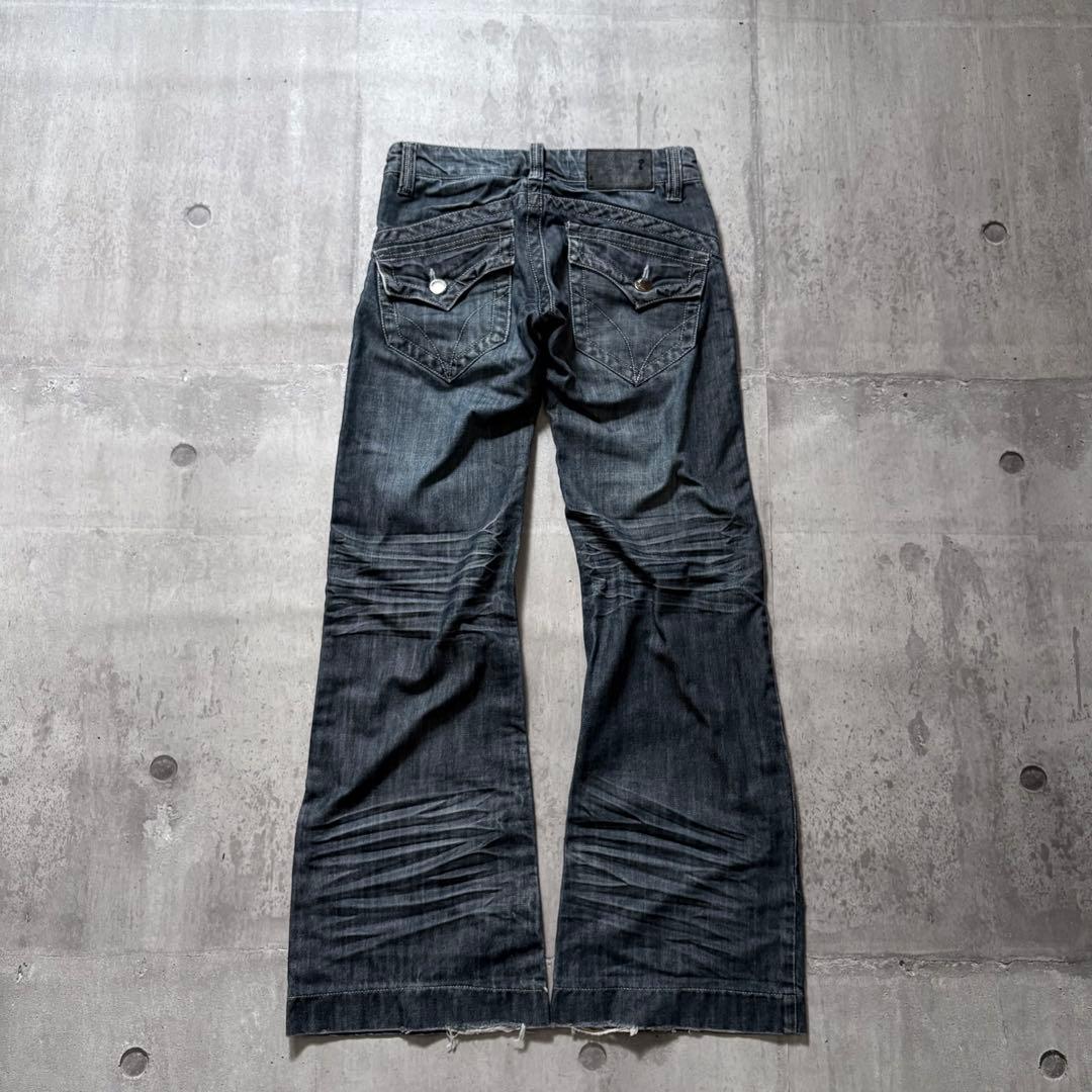 00s archive flare denim pants y2k 鬼髭 裾広