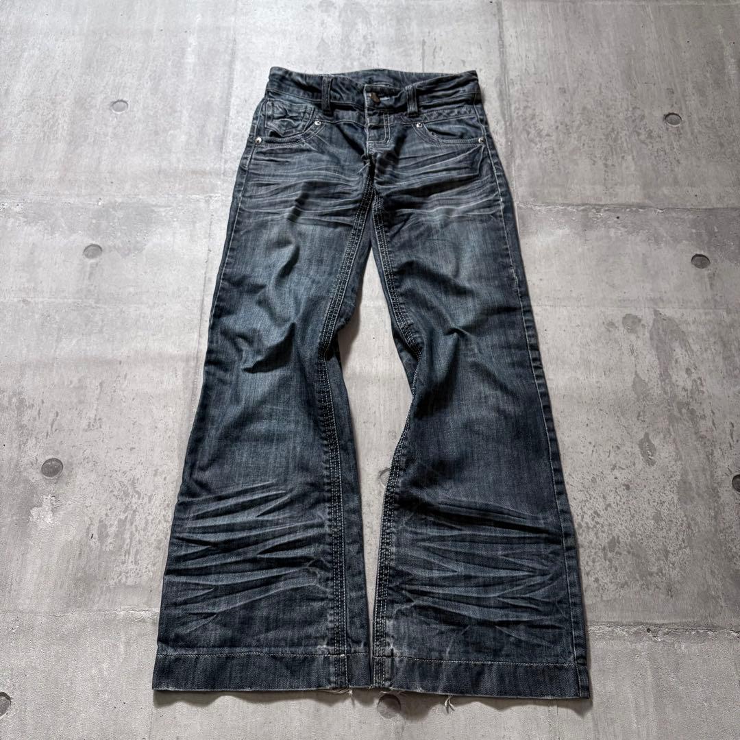 00s archive flare denim pants y2k 鬼髭 裾広
