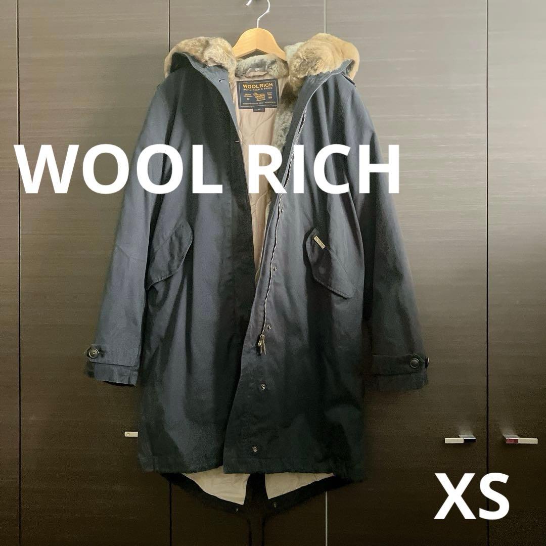 WOOLRICH 紺ネイビーラビットファー中綿ライナーモッズコート正規品XS
