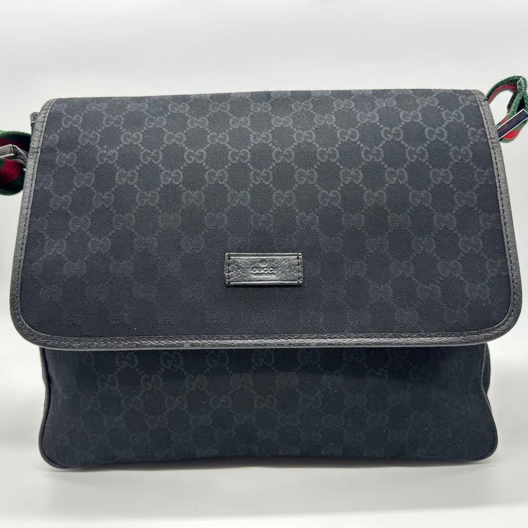 【美品】GUCCI ショルダーバッグ シェリーライン GG キャンバス 黒