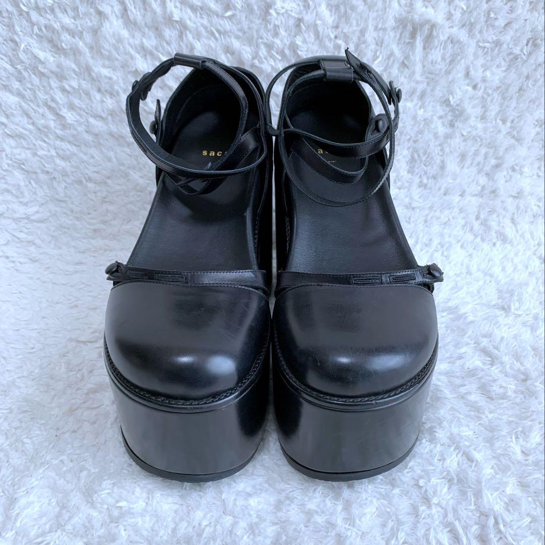 美品 sacai レザー プラットフォーム 厚底 ストラップ サンダル 39