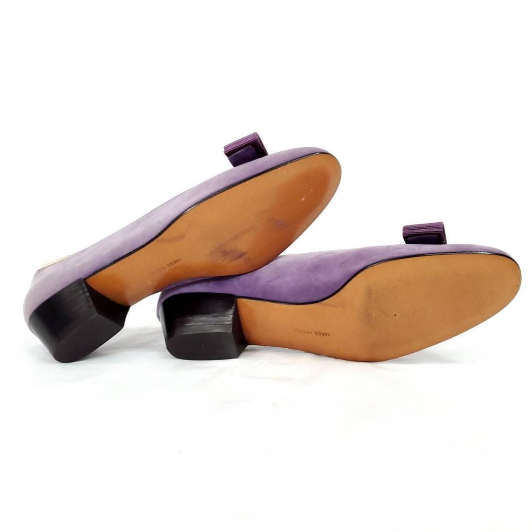 サルヴァトーレフェラガモ　新品　ヴァラ　リボン　スエード　パープル　US5.5