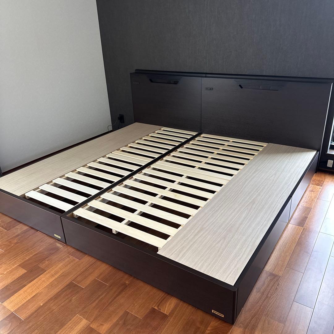 フランスベッド ベッドフレーム セミダブル+シングル 引出 ライト コンセント