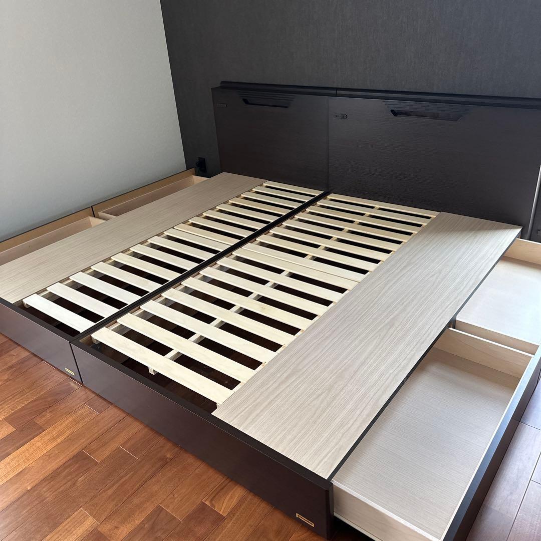 フランスベッド ベッドフレーム セミダブル+シングル 引出 ライト コンセント