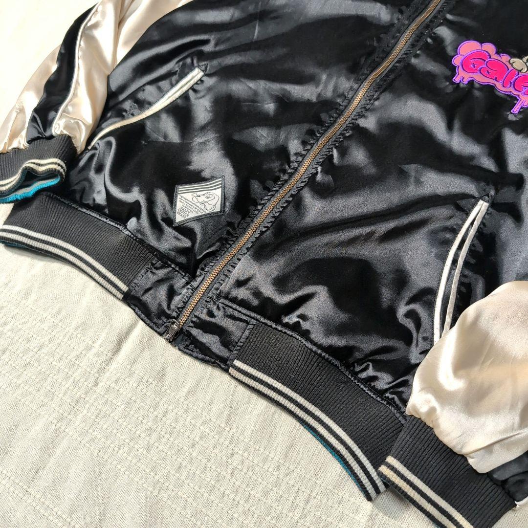 GALFY スカジャン リバーシブル 黒 ターコイズ 刺繍 L