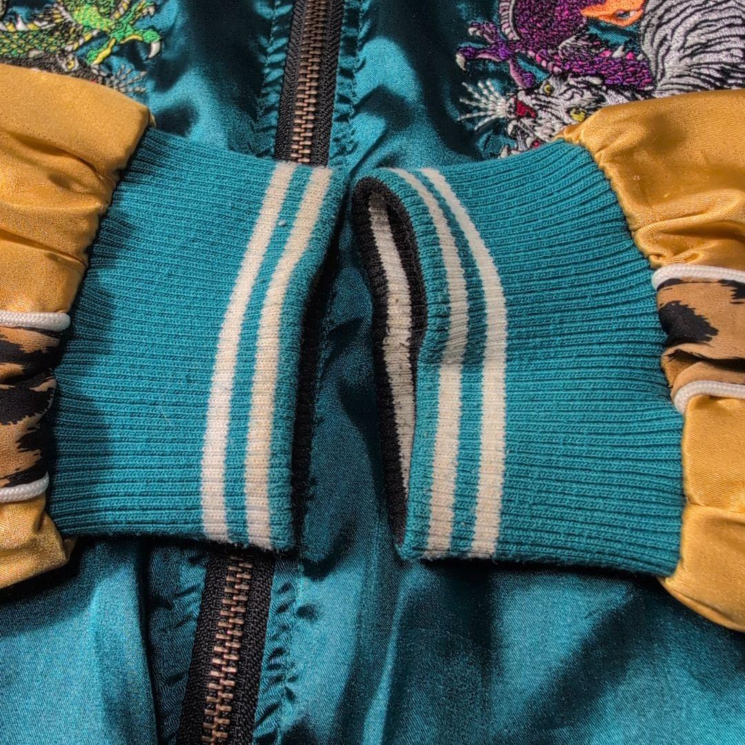 GALFY スカジャン リバーシブル 黒 ターコイズ 刺繍 L