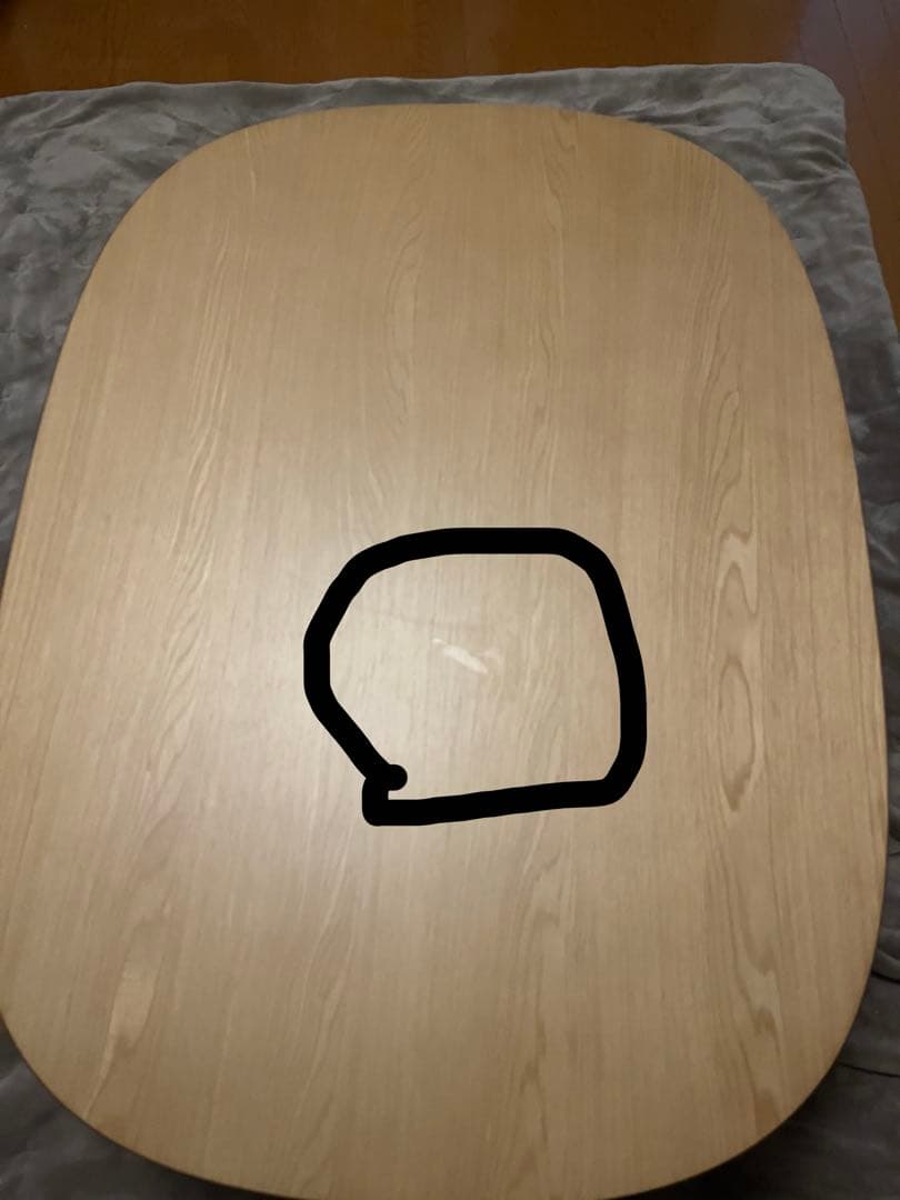 無印良品　木製 楕円形 こたつ 小　チェック柄布団、ラグセット