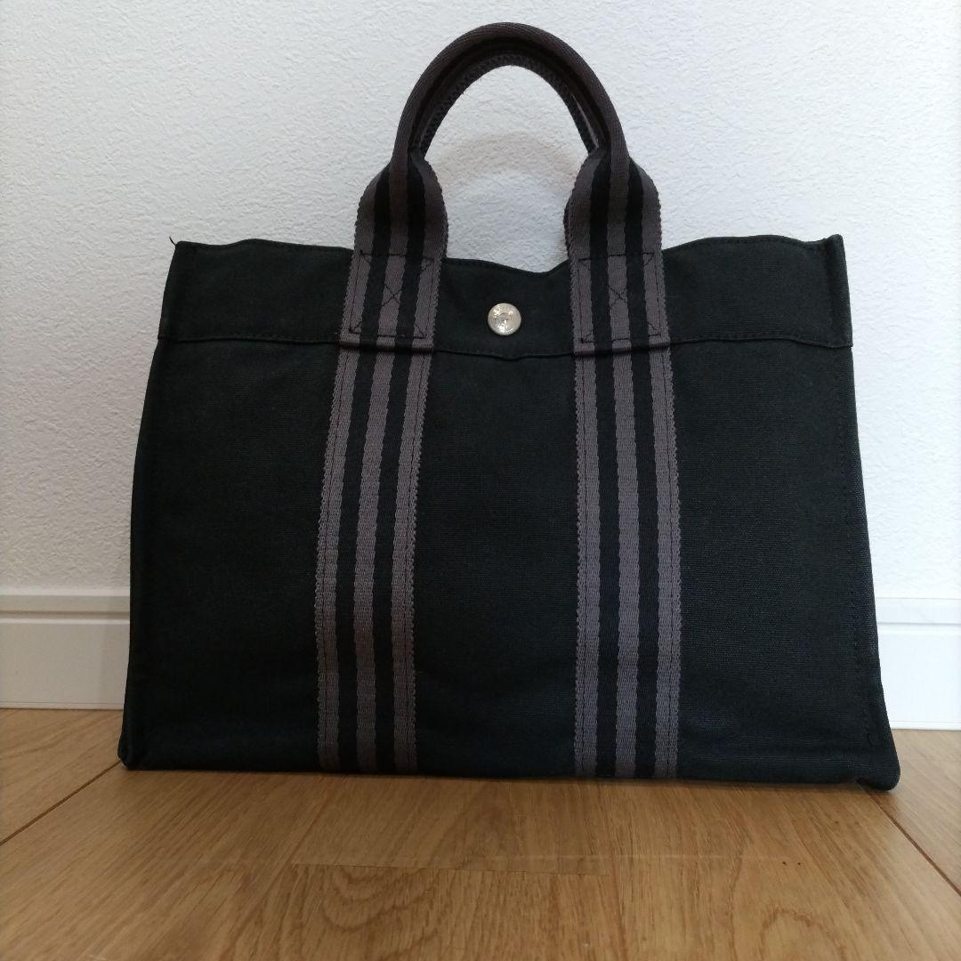 エルメス　キャンバストートバッグ ブラック グレー