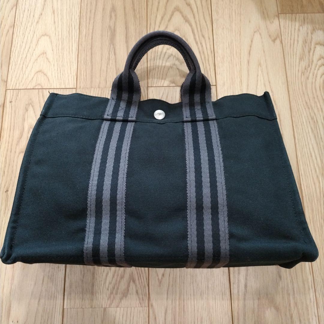 エルメス　キャンバストートバッグ ブラック グレー