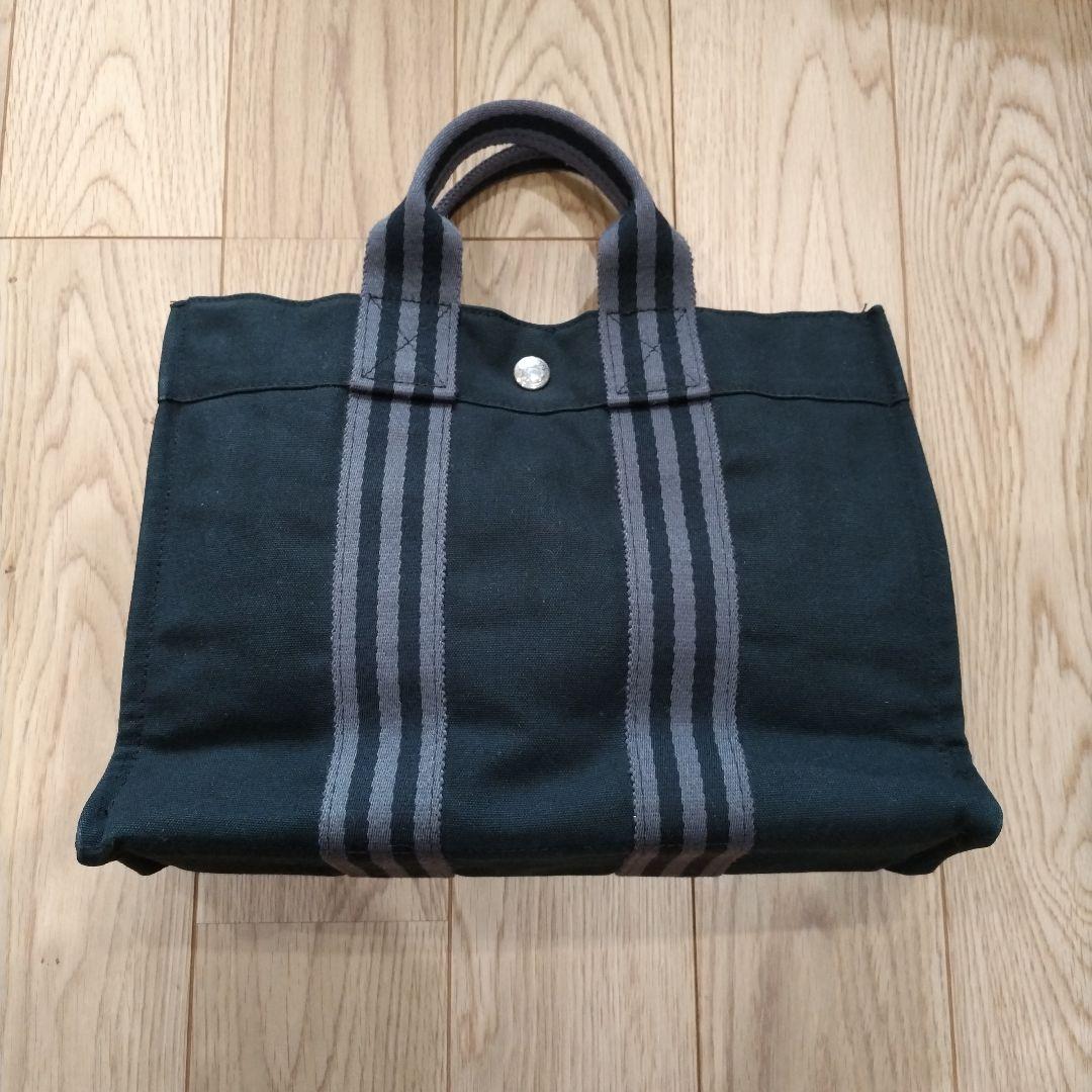 エルメス　キャンバストートバッグ ブラック グレー