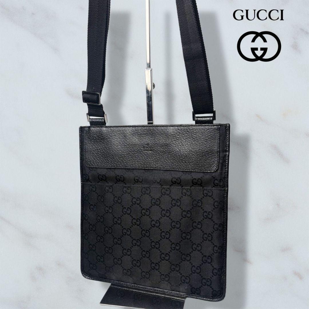 021 極美品 GUCCI ショルダーバッグ 斜めがけ 黒 GG柄 xup5