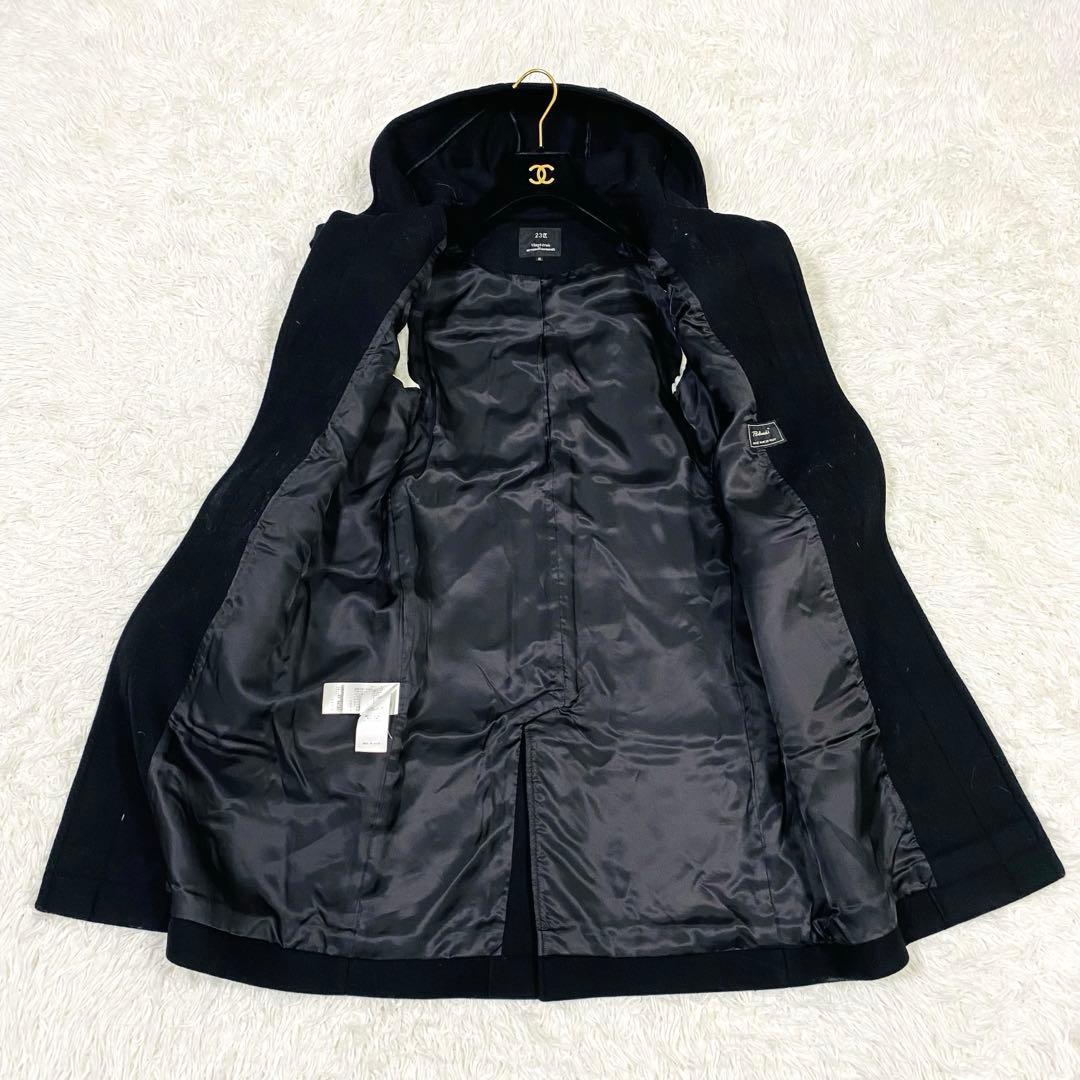 23区　ダッフルコート　イタリア生地　トグル　ウール　ブラック　フード　Lサイズ