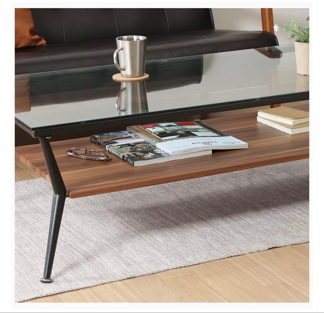 モダン ガラス 木製 リビングテーブル 幅120cm