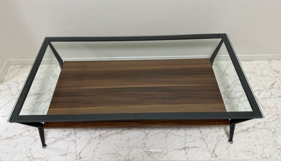 モダン ガラス 木製 リビングテーブル 幅120cm