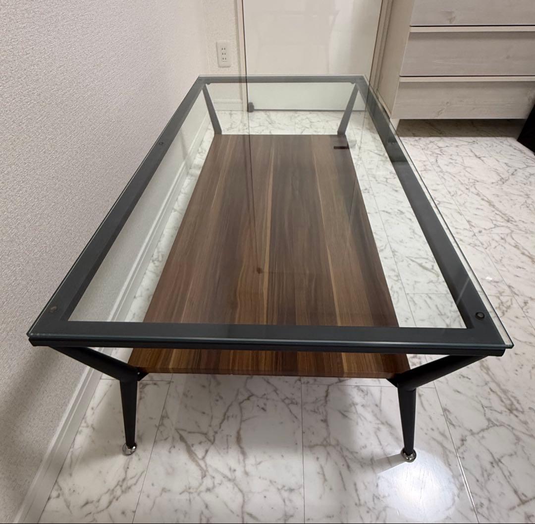 モダン ガラス 木製 リビングテーブル 幅120cm