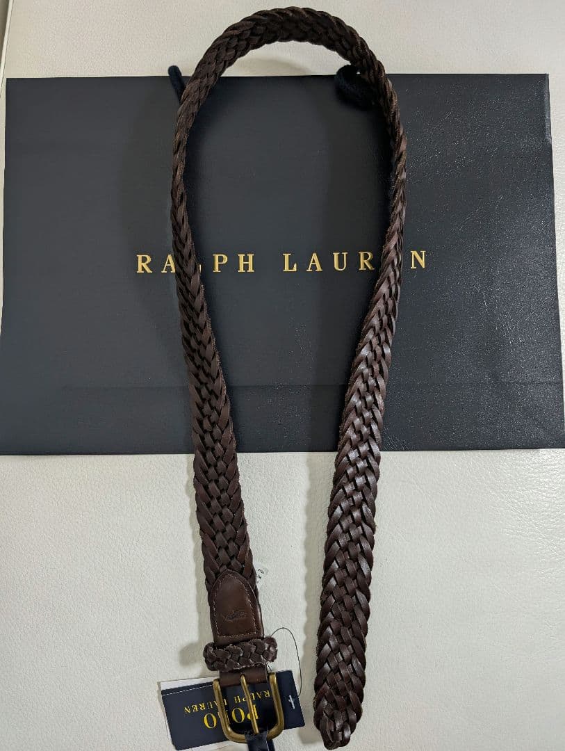 【新品】ポロラルフローレン★レザーメッシュベルト★茶★34