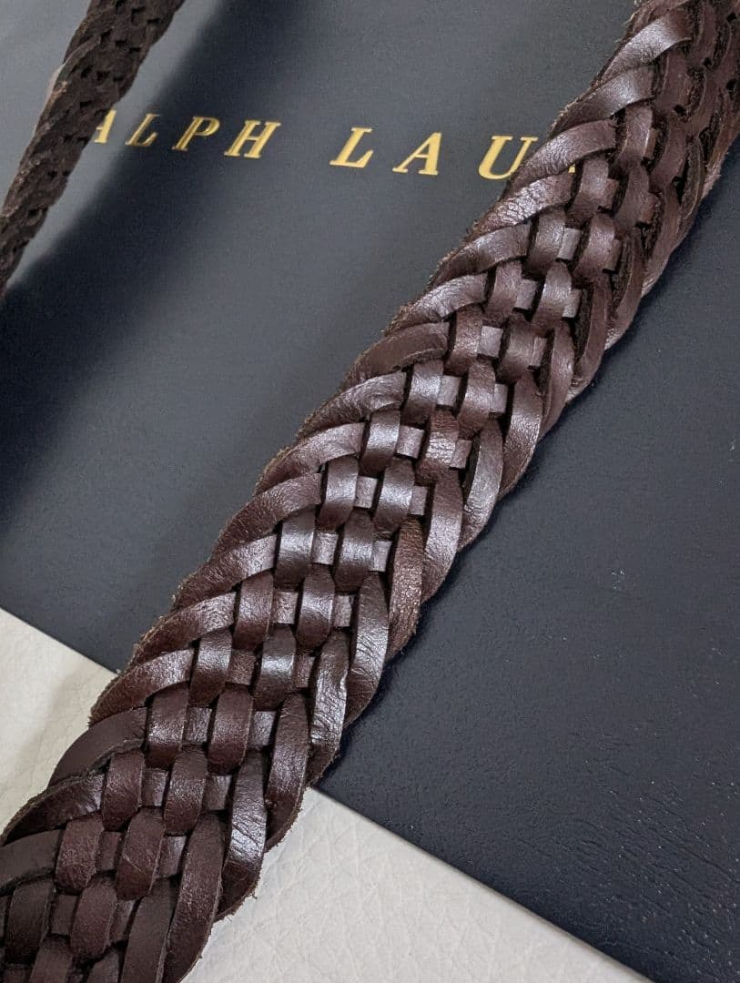 【新品】ポロラルフローレン★レザーメッシュベルト★茶★34