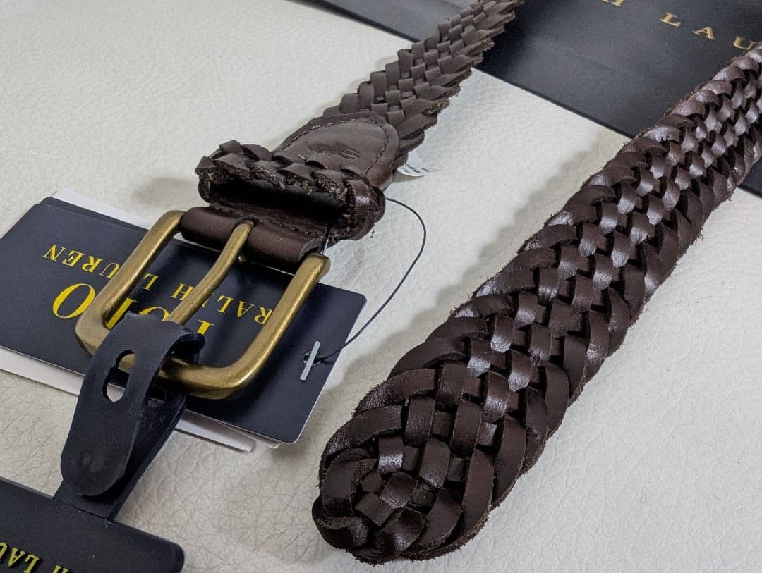 【新品】ポロラルフローレン★レザーメッシュベルト★茶★34