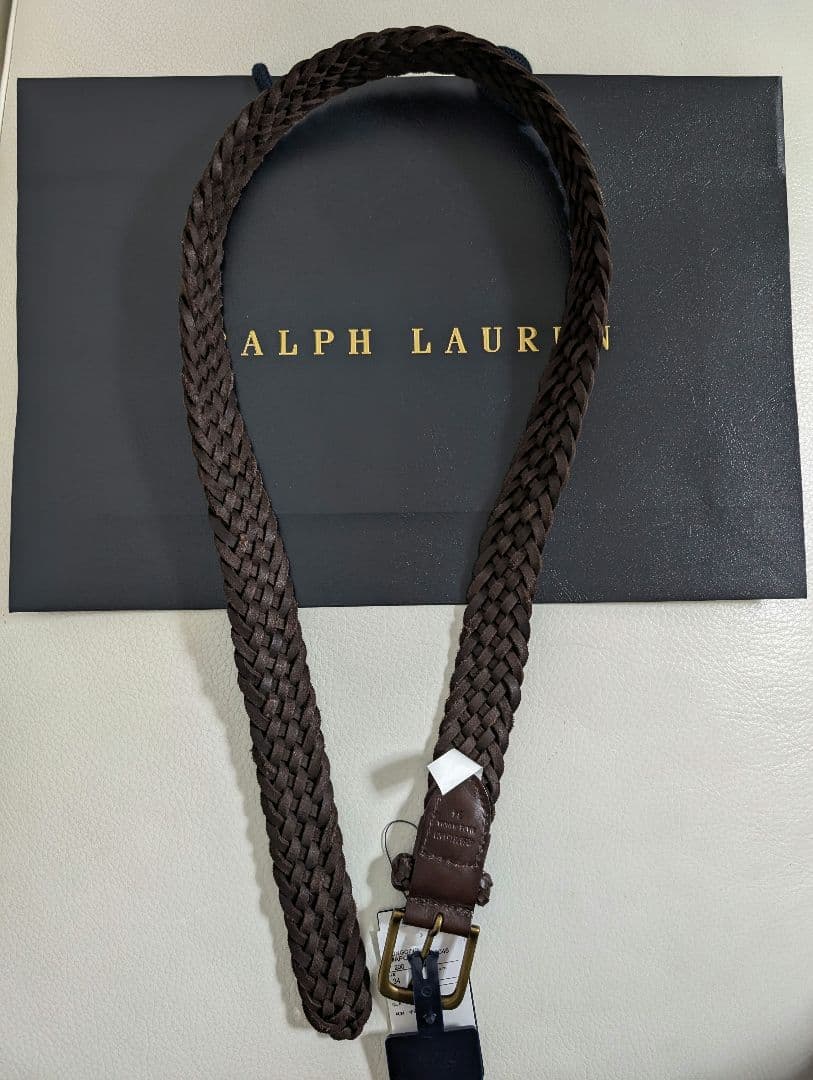 【新品】ポロラルフローレン★レザーメッシュベルト★茶★34