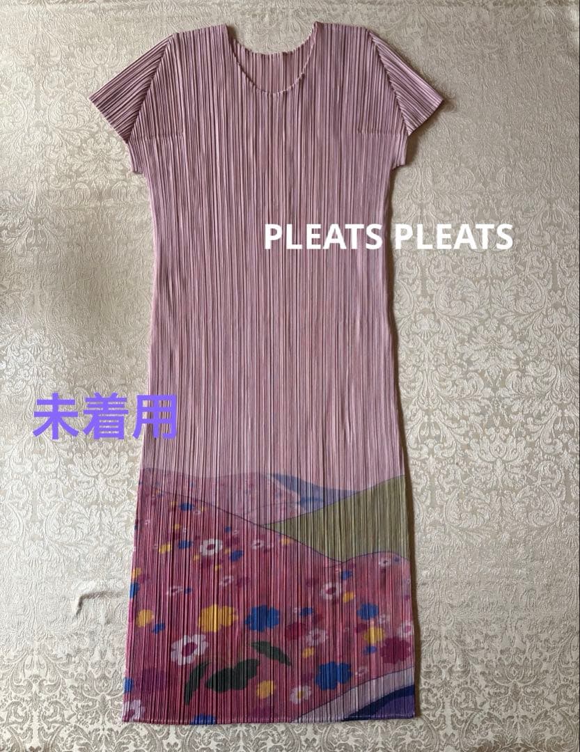 PLEATS PLEATS 和風花柄ワンピース 半袖 ピンク系