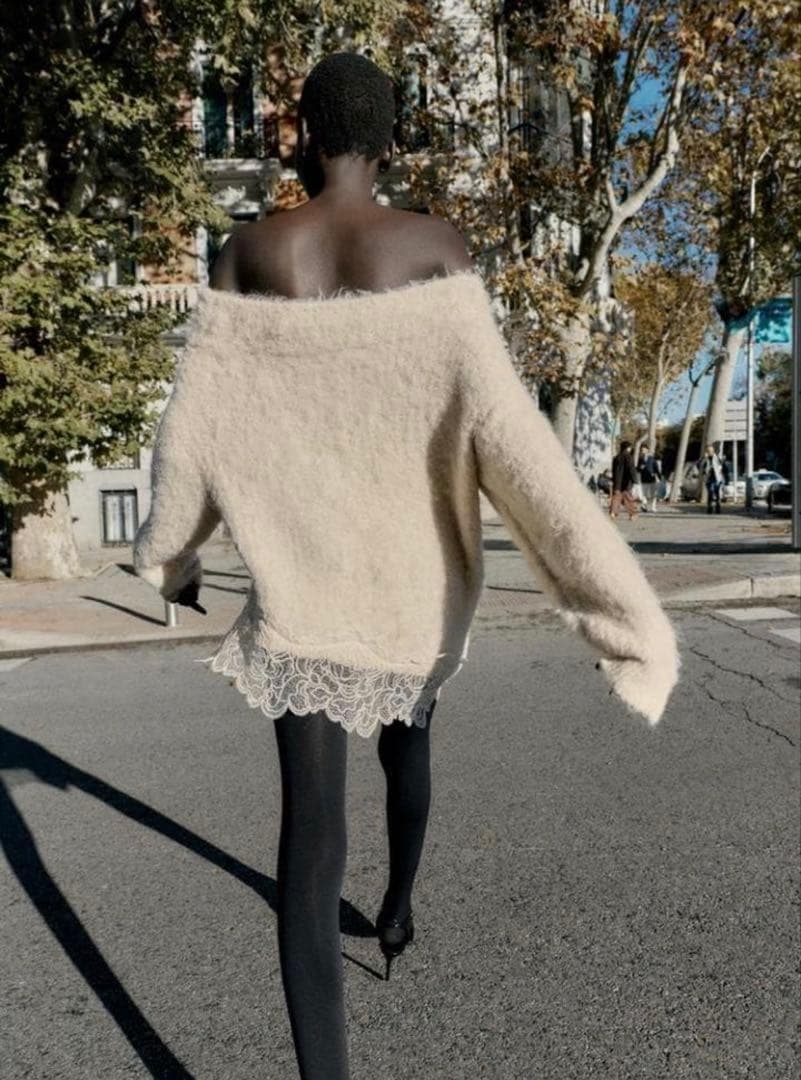 ZARA ザラ レースコンビニットセーター S