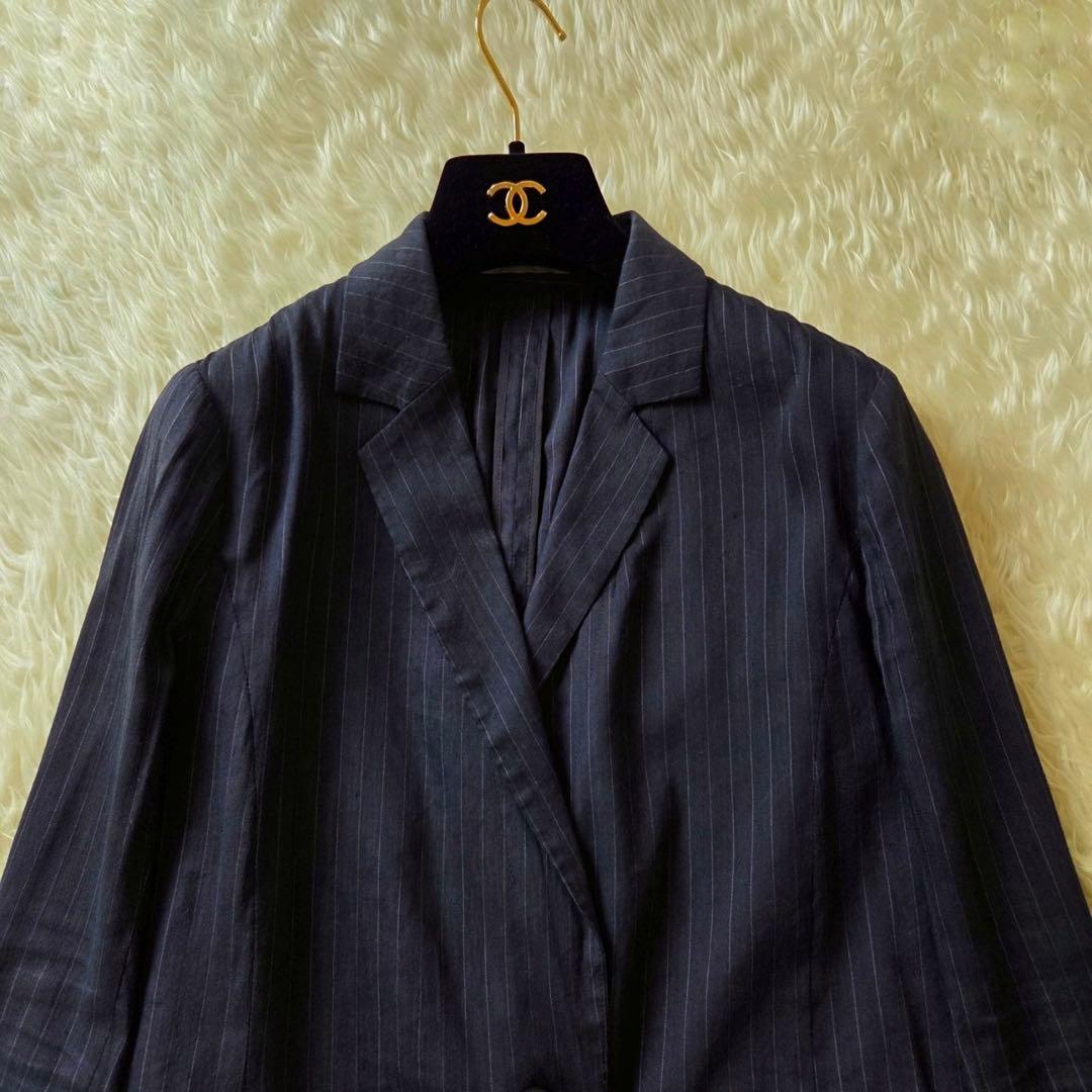 美品✨セオリーリュクス パンツスーツセットアップ ストライプ リネン ネイビー