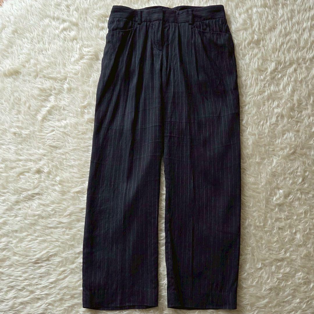 美品✨セオリーリュクス パンツスーツセットアップ ストライプ リネン ネイビー