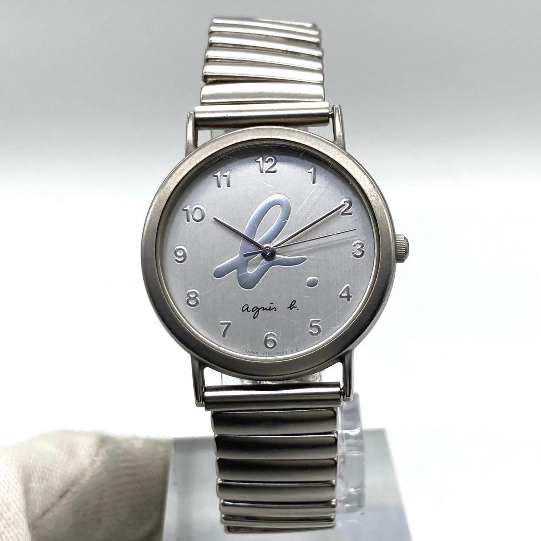 【稼働】 アニエスベー 腕時計 V701-6190 シルバー文字盤 ラウンド