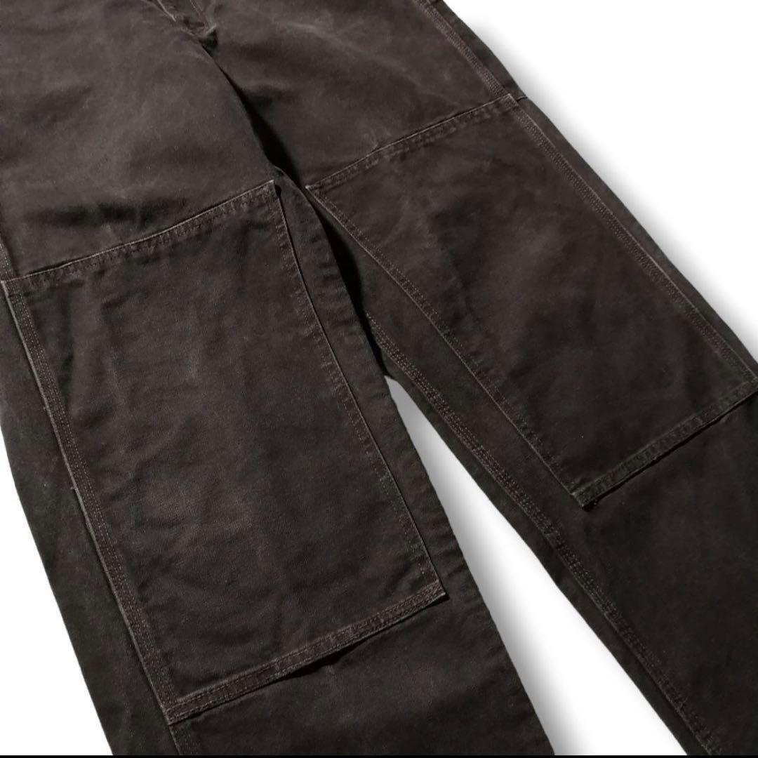 カーハートダブルニーダック地オーバーオールダークブラウン茶色W34古着 3475