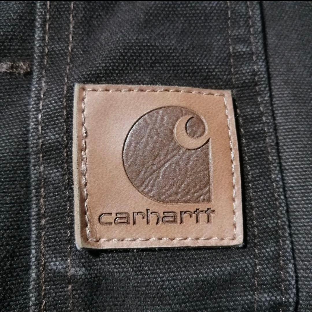 カーハートダブルニーダック地オーバーオールダークブラウン茶色W34古着 3475