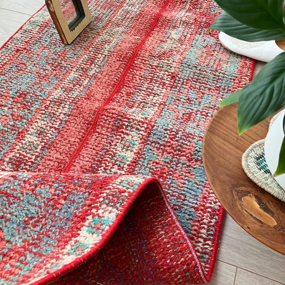 超ロング✳︎56×273 ストロベリーレッド　パッチワーク　トルコヴィンテージラグ