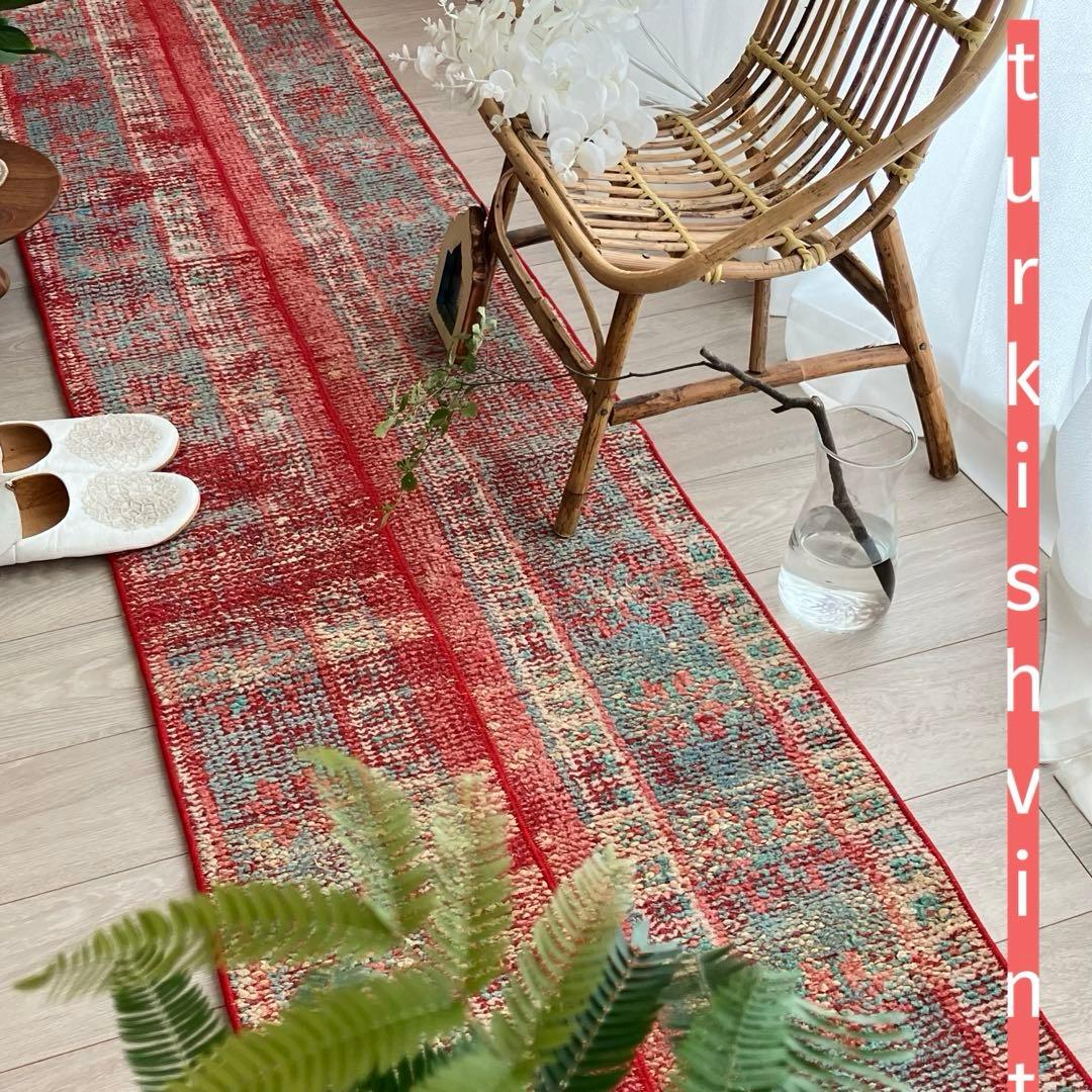 超ロング✳︎56×273 ストロベリーレッド　パッチワーク　トルコヴィンテージラグ