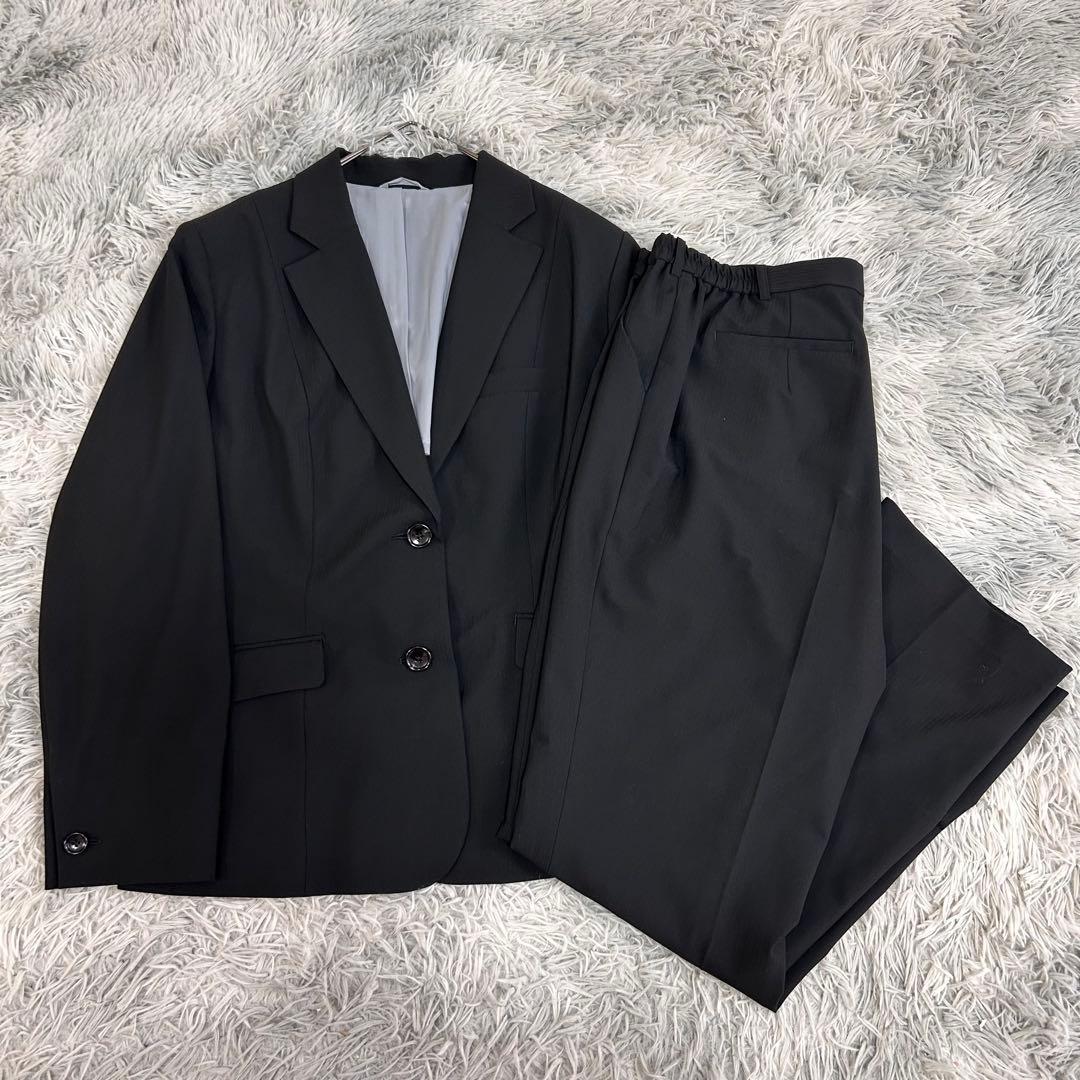 m6733【美品 SOFFICE】3L パンツスーツ上下 洗濯可 ストレッチ 黒