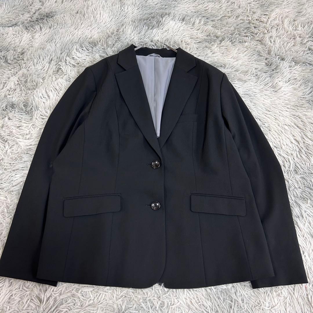 m6733【美品 SOFFICE】3L パンツスーツ上下 洗濯可 ストレッチ 黒