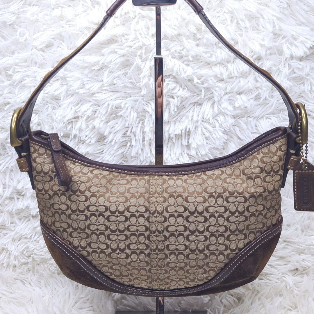 良品✨コーチ アクセサリーポーチ キャンバス スエード 茶 シグネチャー6351