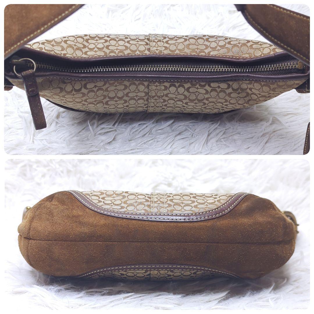 良品✨コーチ アクセサリーポーチ キャンバス スエード 茶 シグネチャー6351