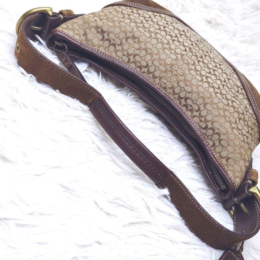良品✨コーチ アクセサリーポーチ キャンバス スエード 茶 シグネチャー6351