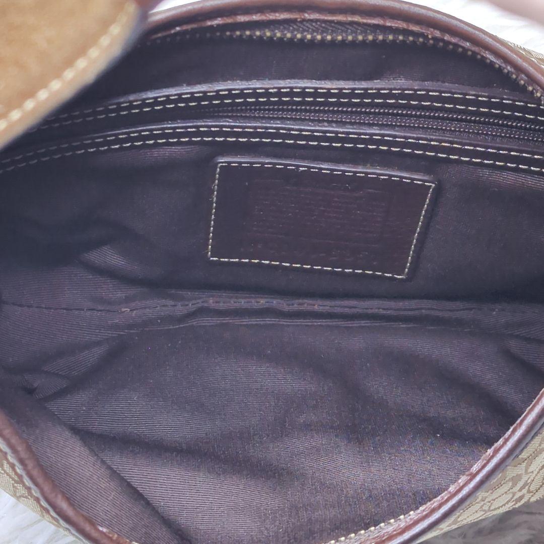 良品✨コーチ アクセサリーポーチ キャンバス スエード 茶 シグネチャー6351