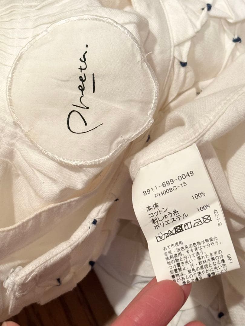 pheeta フィータ　タック　刺繍　シャツ　ブラウス