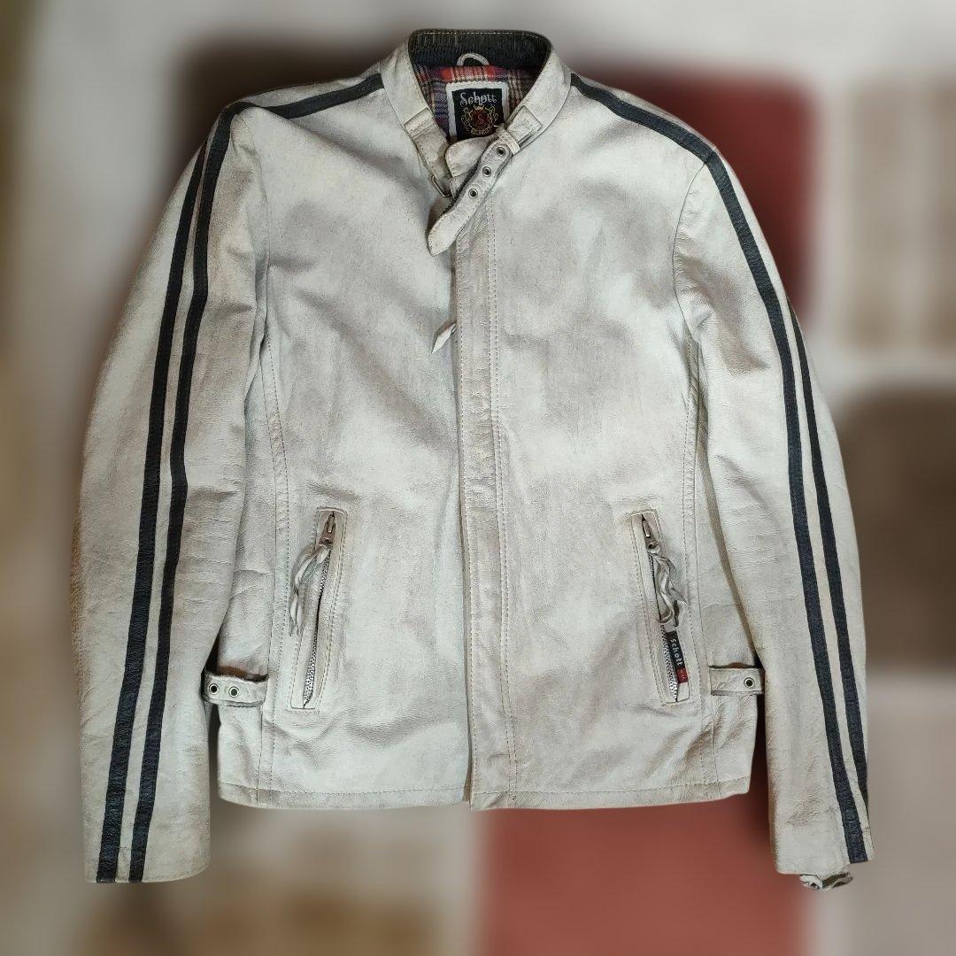 現行タグモデル　ダメージ加工　Schott 立襟 シングルライダース　上野商会