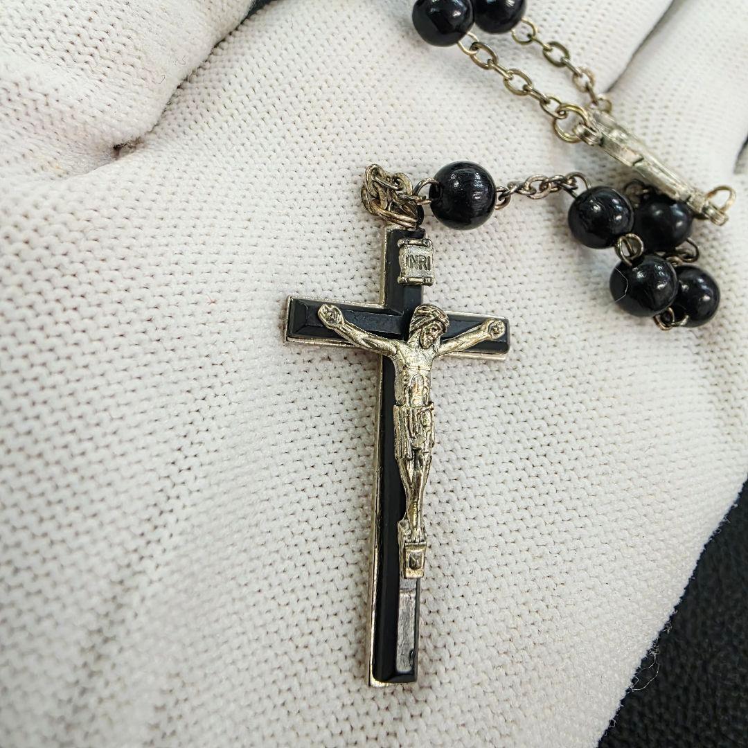 D&G ドルチェ＆ガッバーナ ロザリオ ネックレス ウッド ビーズ 黒 クロス