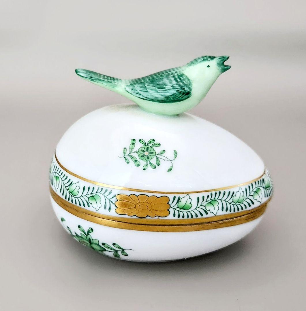 ヘレンドHEREND【未使用箱入り】《アポニーグリーンボンボニエール》〘摘み鳥〙