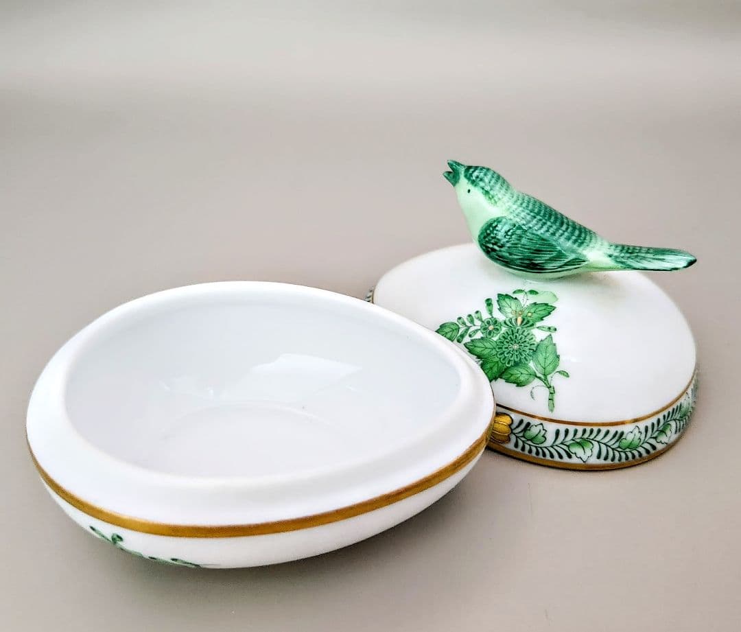 ヘレンドHEREND【未使用箱入り】《アポニーグリーンボンボニエール》〘摘み鳥〙
