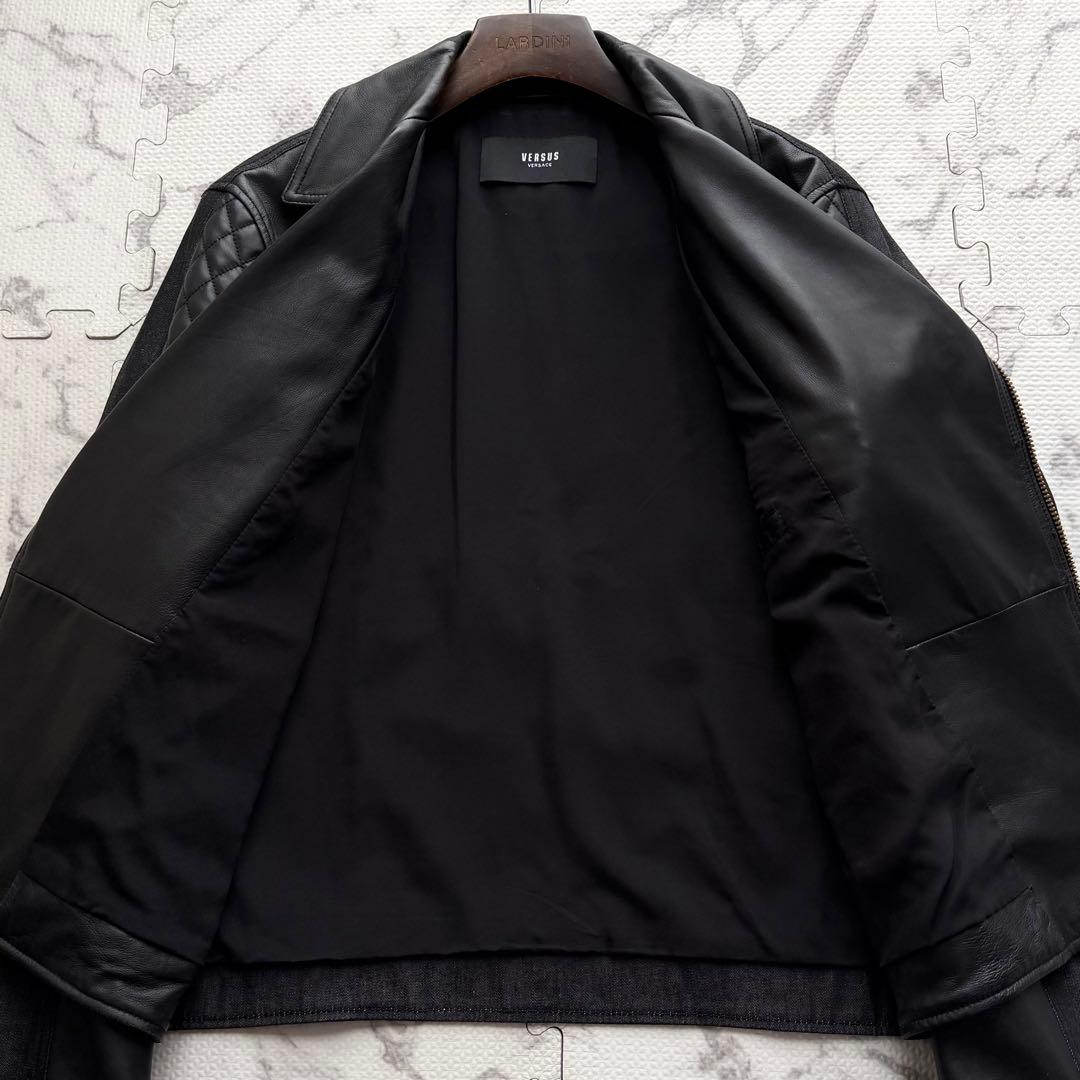 極美品✨ヴェルサーチ ダブルライダースジャケット ラムレザー デニム切替 46