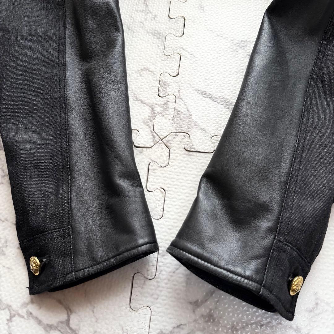 極美品✨ヴェルサーチ ダブルライダースジャケット ラムレザー デニム切替 46