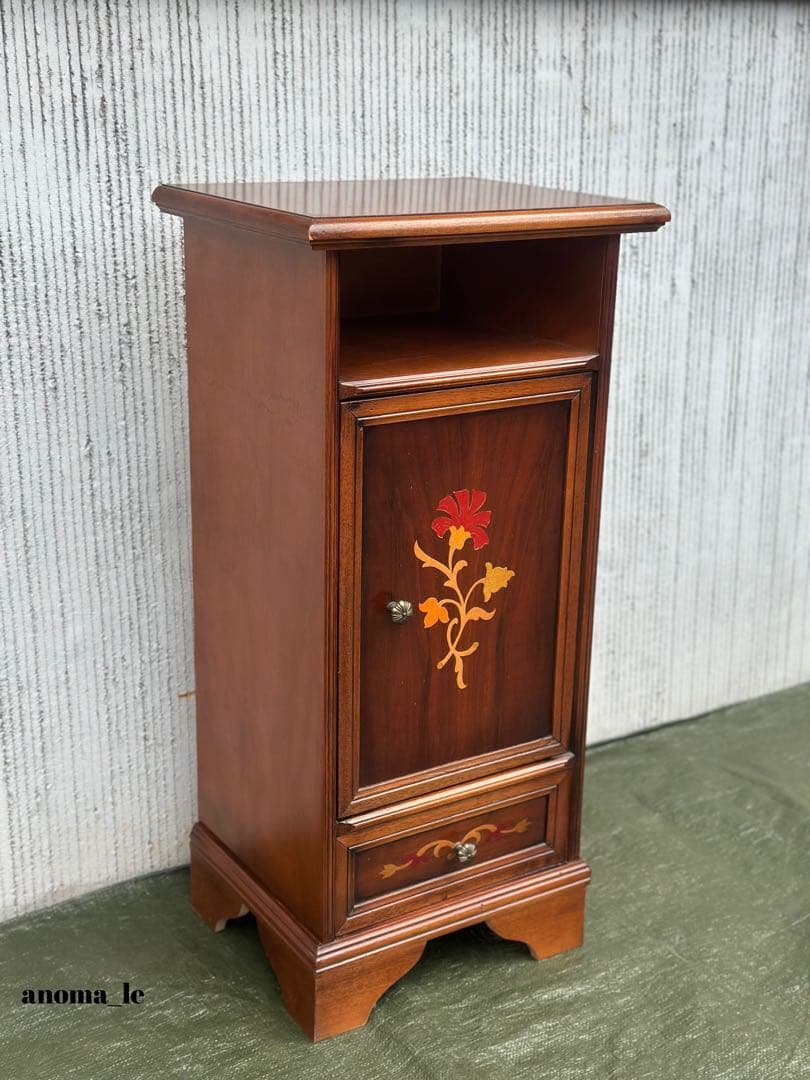 【サイドチェスト】イタリア　木製　象嵌細工　収納　引出　花台　飾り台　インテリア